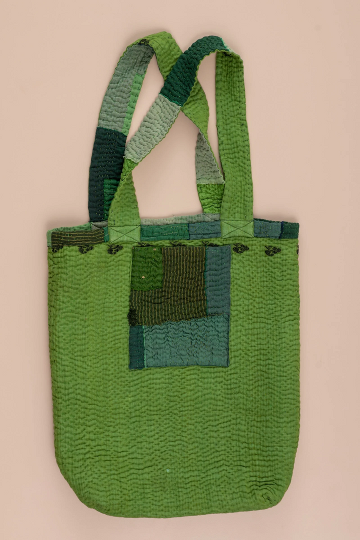 Landscape Handmade Vintage Kantha Tote Bag -Green -