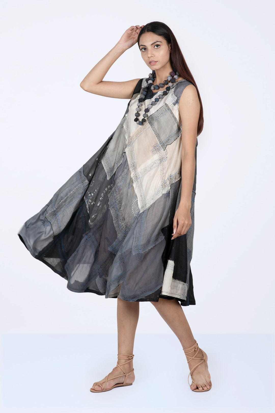 MOSAIC OMBRE KANTHA FULL CIRCULAR DRESS CITY - mo1421-gry -