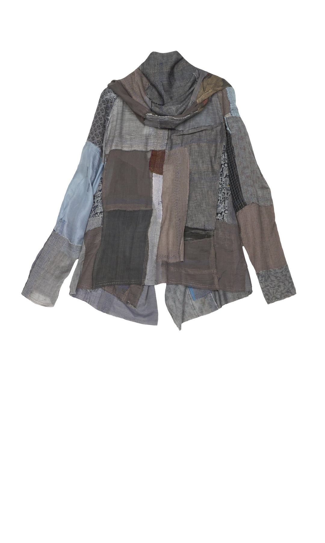 MOSAIC TILE PATCH KANTHA HOODED JKT - mt1042-gry -