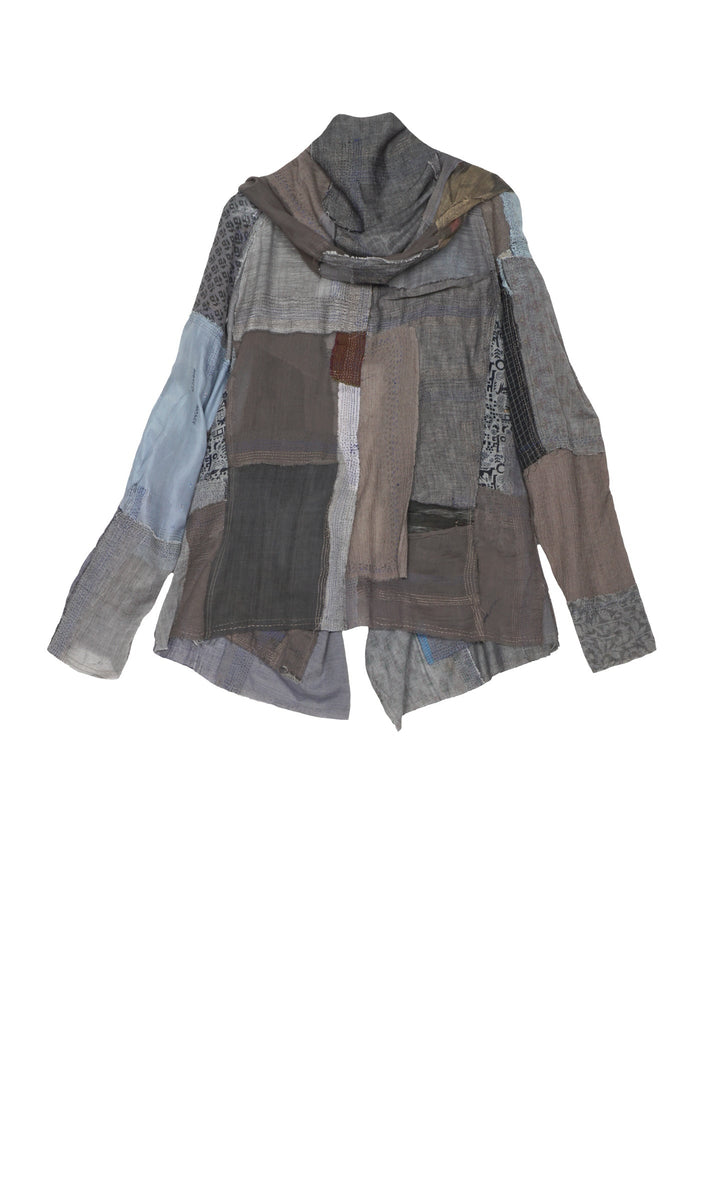 MOSAIC TILE PATCH KANTHA HOODED JKT - mt1042-gry -