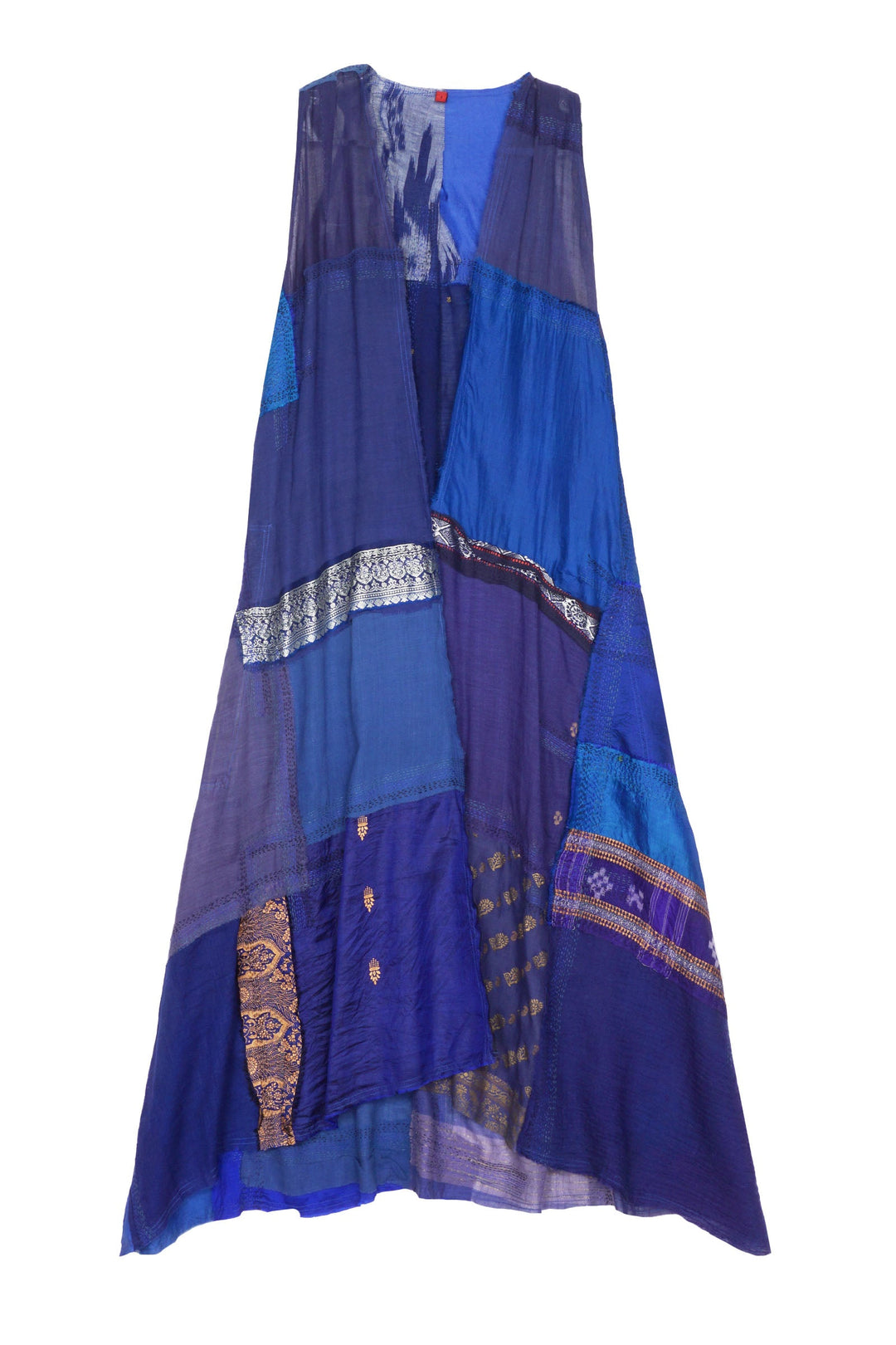 MOSAIC TILE PATCH KANTHA BACK PLEATED VEST MAXI - mt1222-blu -