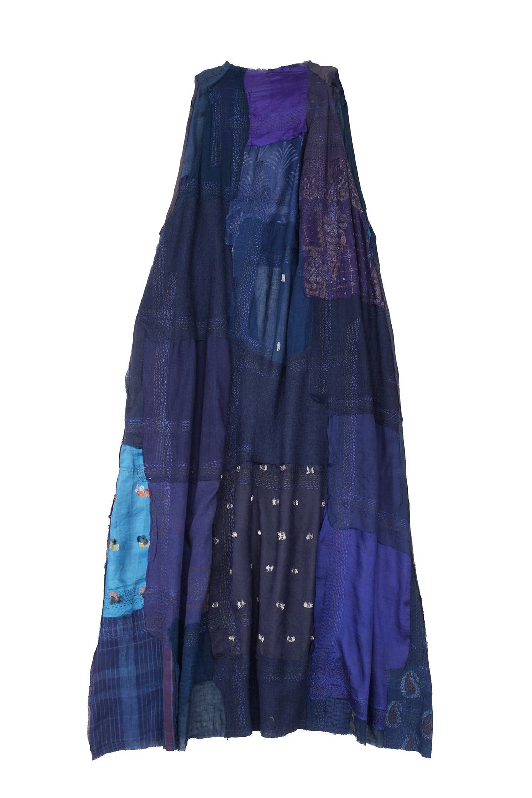 MOSAIC TILE PATCH KANTHA BACK PLEATED VEST MAXI - mt1222-nvy -