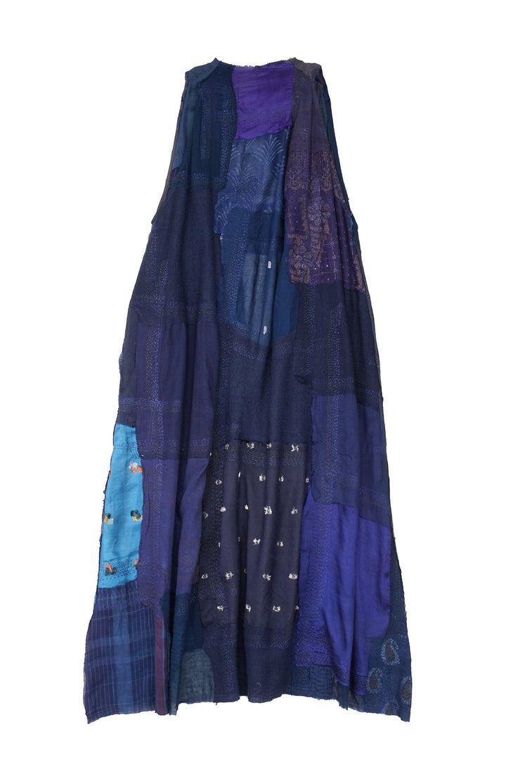 MOSAIC TILE PATCH KANTHA BACK PLEATED VEST MAXI - mt1222-nvy -