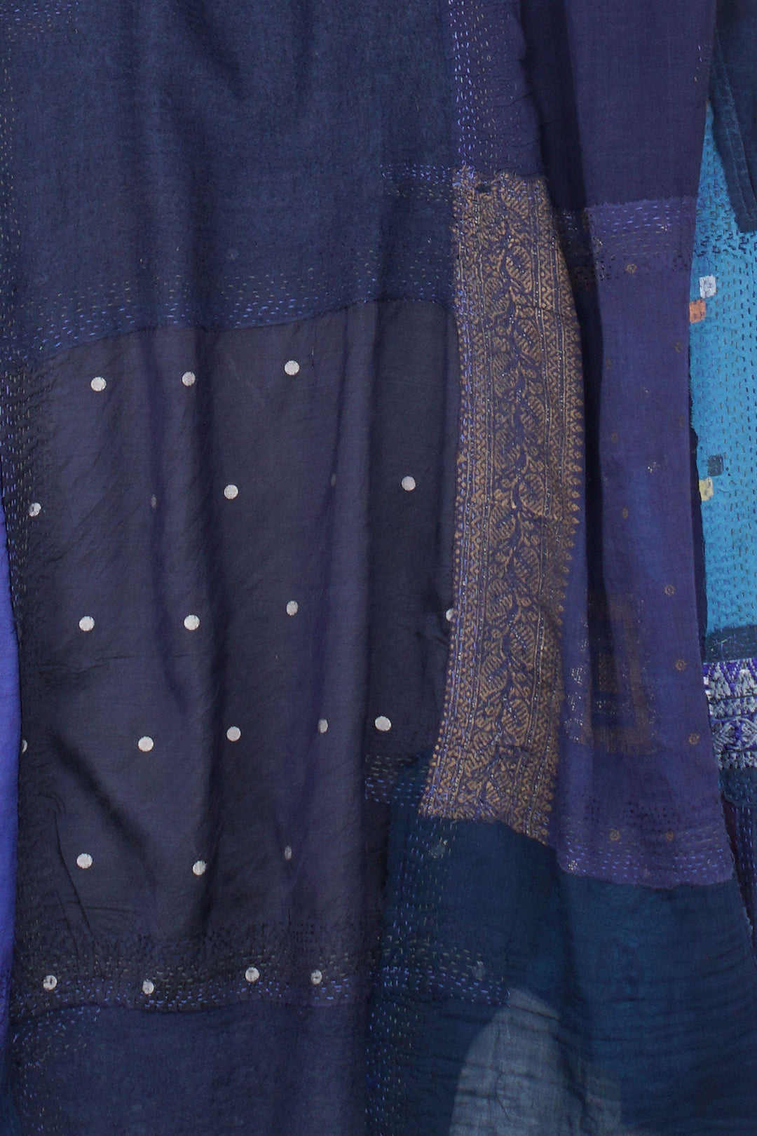MOSAIC TILE PATCH KANTHA BACK PLEATED VEST MAXI - mt1222-nvy -