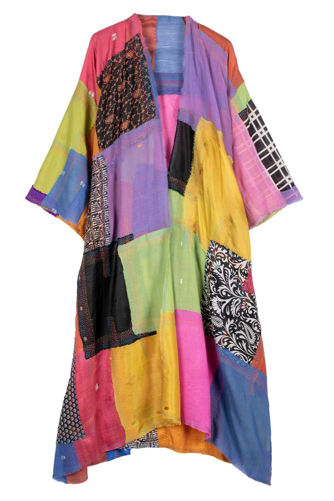 MOSAIC TILE PATCH KANTHA KIMONO MAXI - mt1318-mlt -