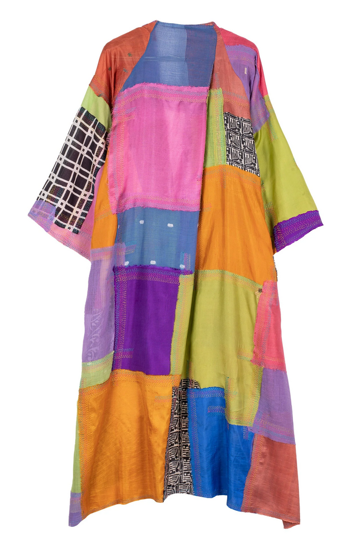 MOSAIC TILE PATCH KANTHA KIMONO MAXI - mt1318-mlt -