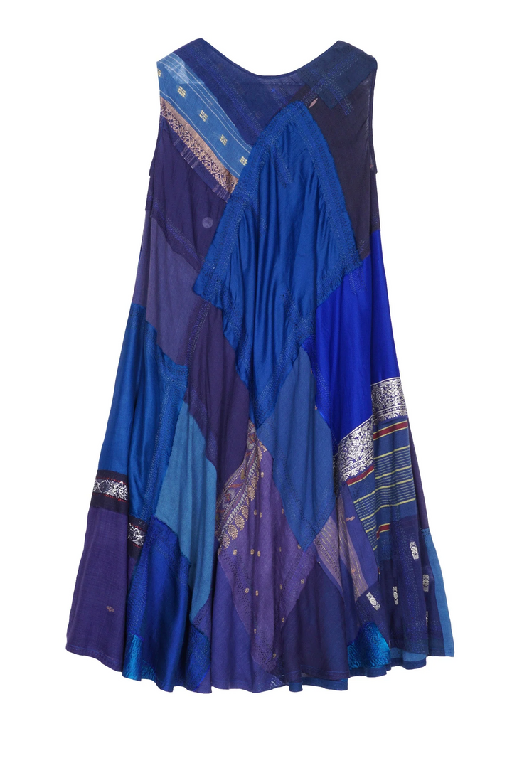 MOSAIC TILE PATCH KANTHA FULL CIRCULAR DRESS CITY - mt1421-blu -