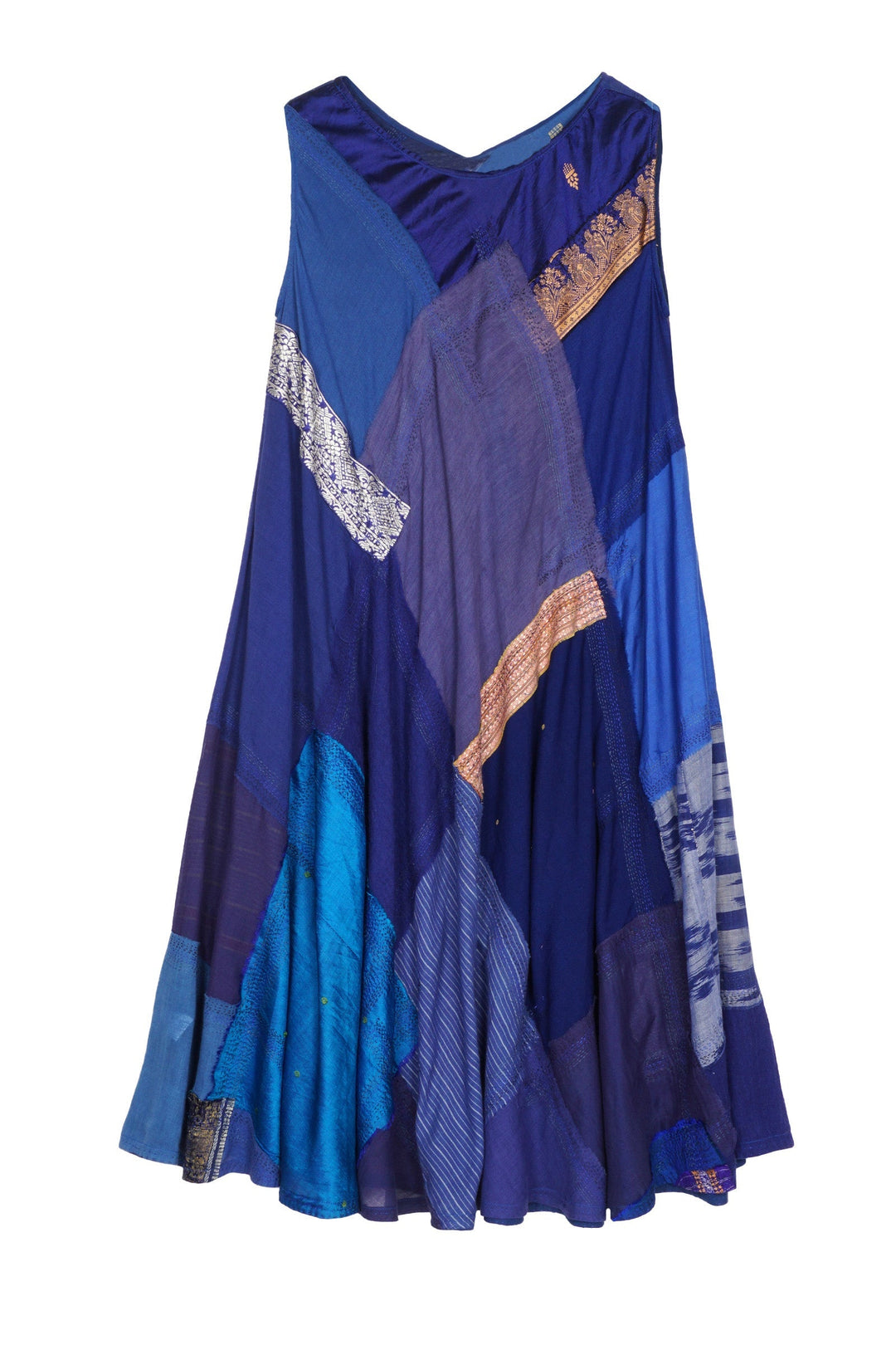 MOSAIC TILE PATCH KANTHA FULL CIRCULAR DRESS CITY - mt1421-blu -