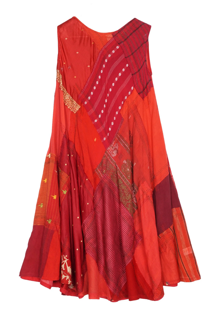 MOSAIC TILE PATCH KANTHA FULL CIRCULAR DRESS CITY - mt1421-red -