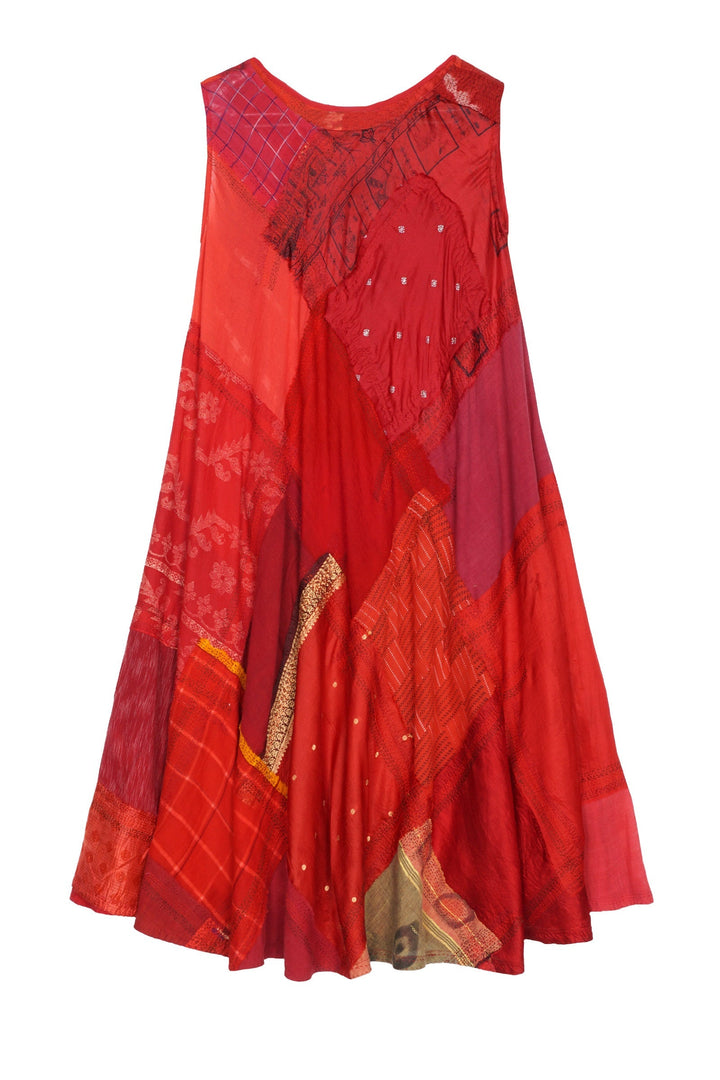 MOSAIC TILE PATCH KANTHA FULL CIRCULAR DRESS CITY - mt1421-red -