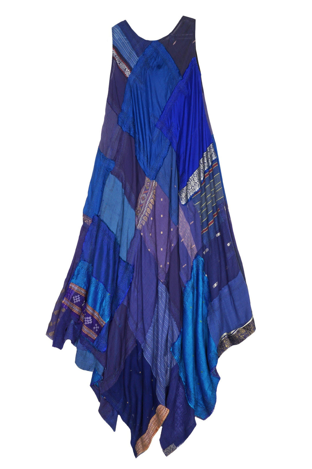 MOSAIC TILE PATCH KANTHA FULL CIRCULAR DRESS MAXI - mt1422-blu -