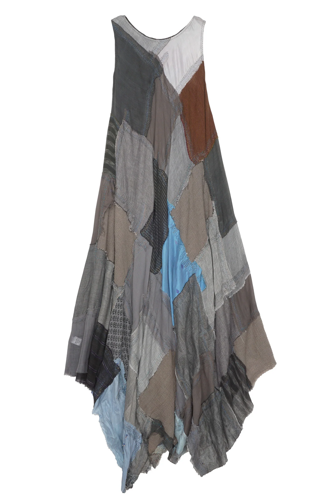 MOSAIC TILE PATCH KANTHA FULL CIRCULAR DRESS MAXI - mt1422-gry -