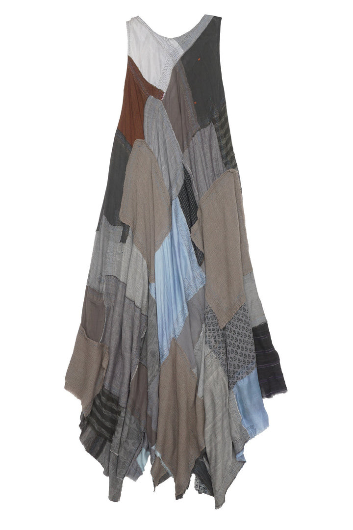 MOSAIC TILE PATCH KANTHA FULL CIRCULAR DRESS MAXI - mt1422-gry -
