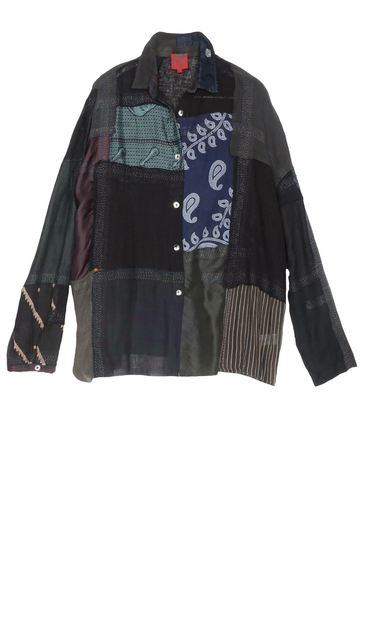 MOSAIC TILE PATCH KANTHA CAMP SHIRT - mt1525-blk -