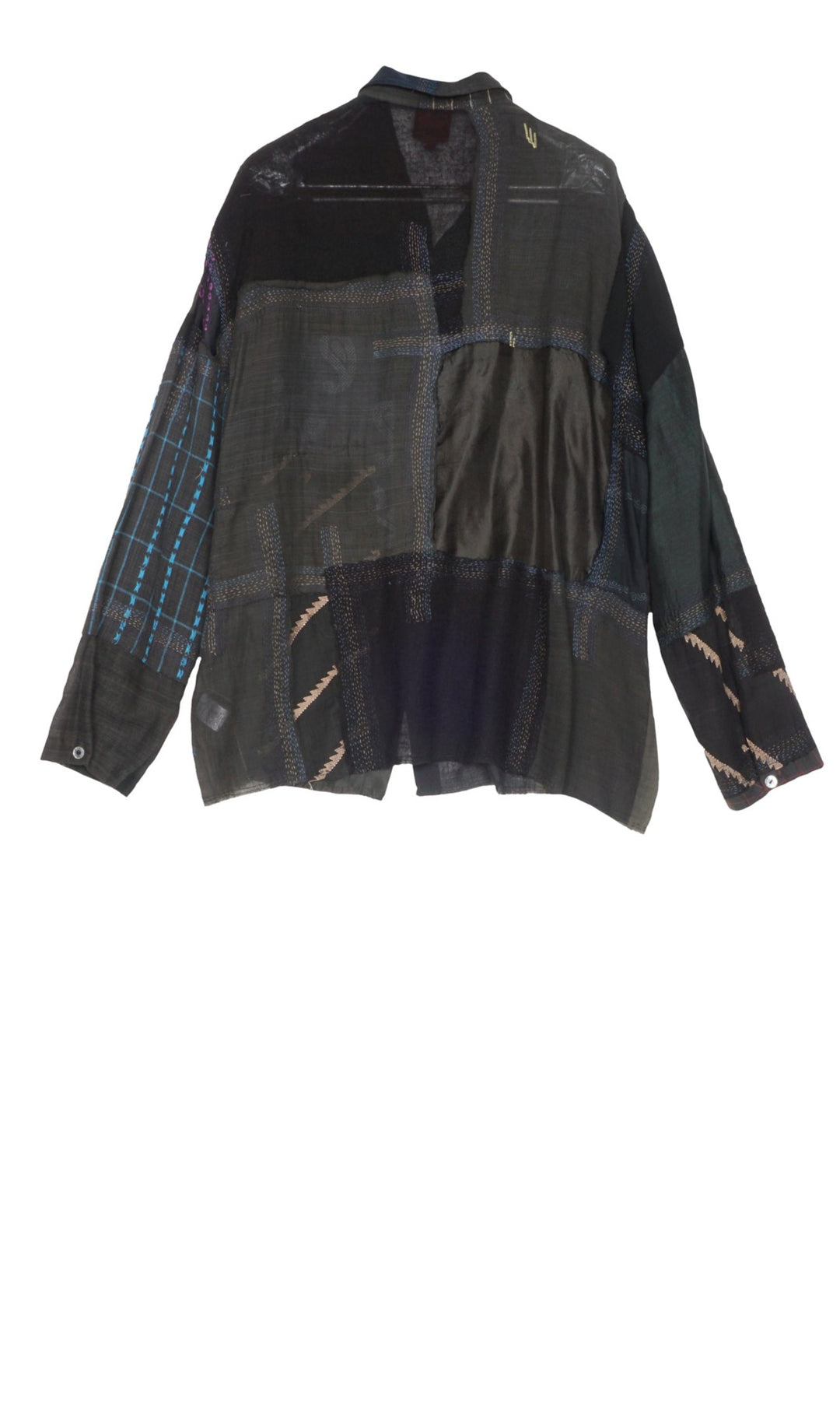 MOSAIC TILE PATCH KANTHA CAMP SHIRT - mt1525-blk -