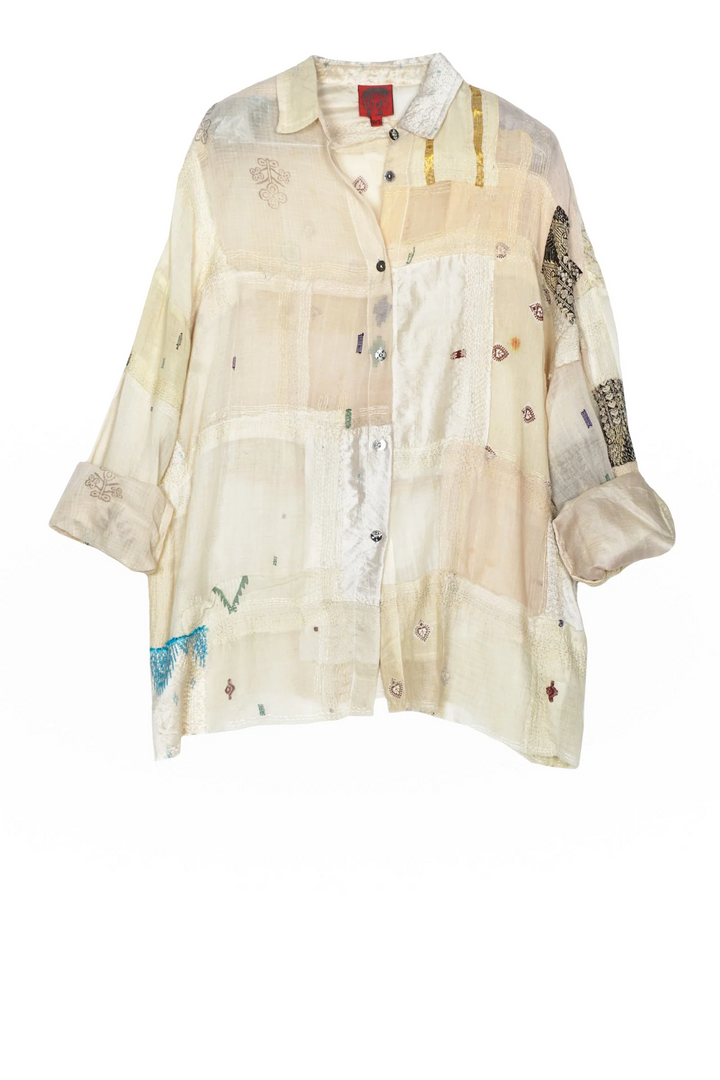 MOSAIC TILE PATCH KANTHA CAMP SHIRT - mt1525-ivy -