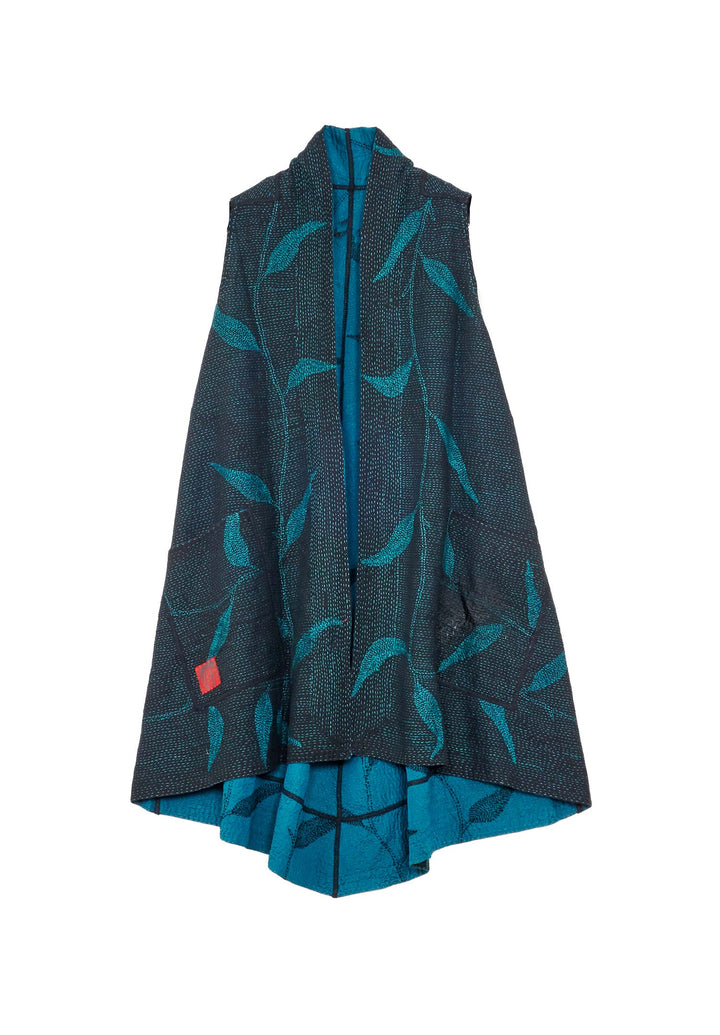 NIGHT BAMBOO SILK COTTON KANTHA A-LINE VEST - nb2203-tel -