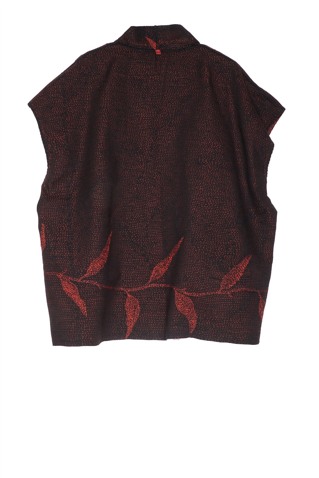 NIGHT BAMBOO SILK COTTON KANTHA MINI KIMONO VEST - nb2238-red -