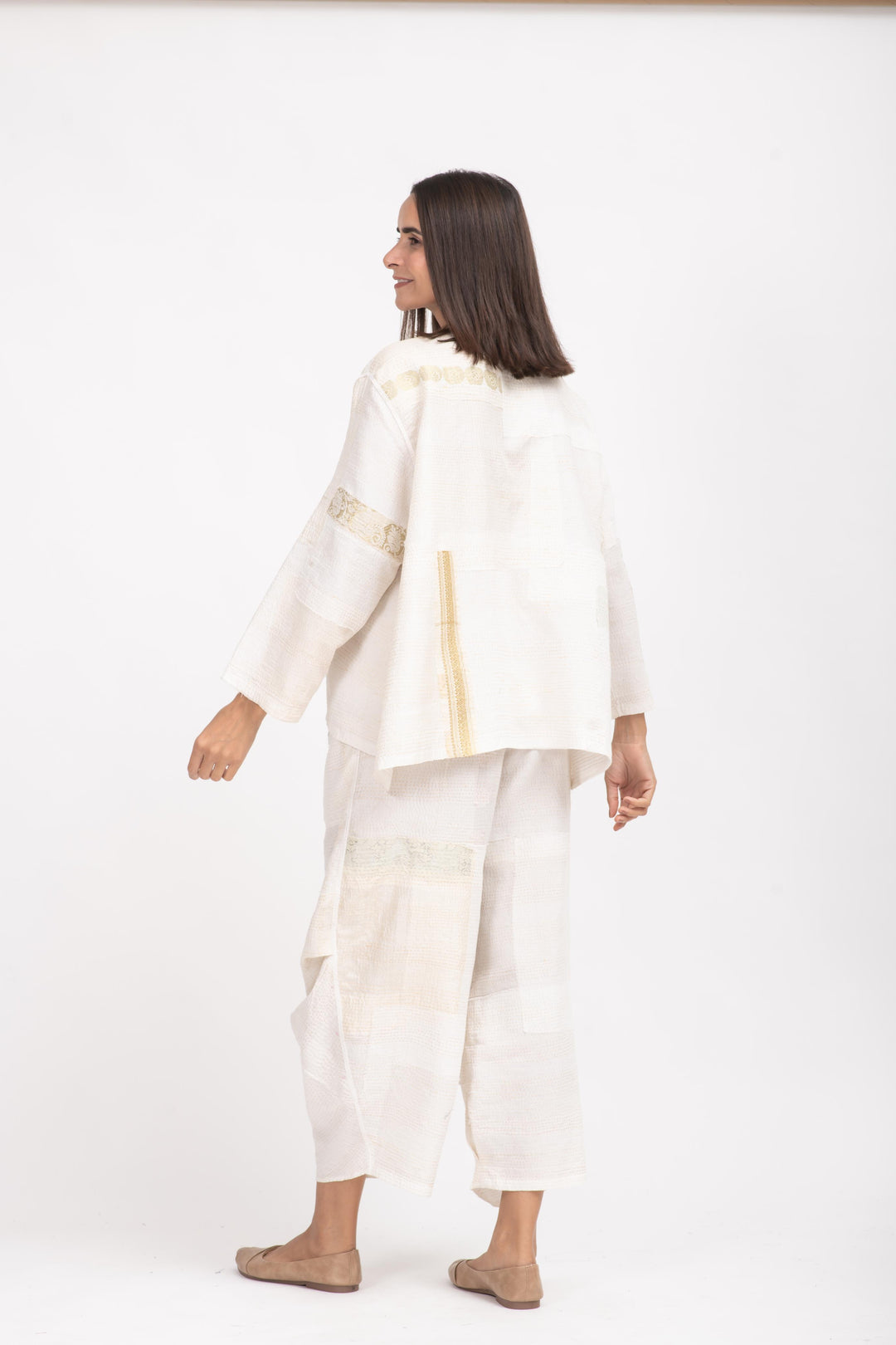 FRAYED PATCH KANTHA A-LINE SHORT JACKET - fi2019-ivy -