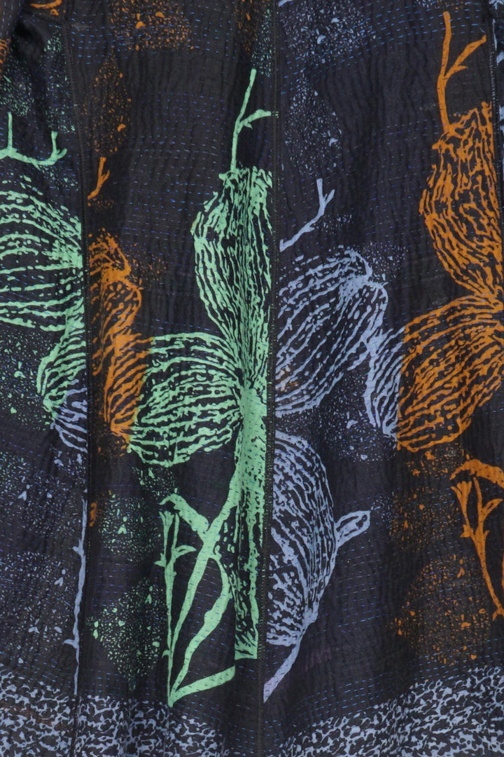 NIGHT FLOWERS KANTHA FLARE LONG JKT - nl4021-blu -
