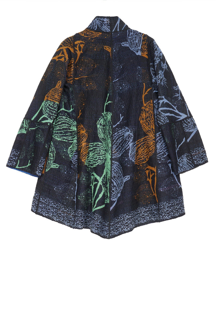NIGHT FLOWERS KANTHA FLARE LONG JKT - nl4021-blu -