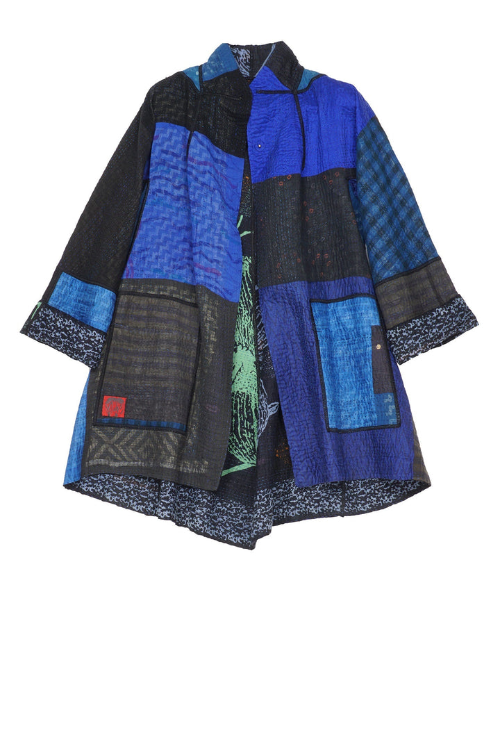 NIGHT FLOWERS KANTHA FLARE LONG JKT - nl4021-blu -