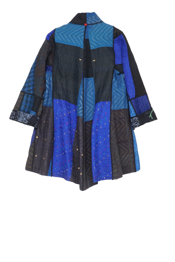 NIGHT FLOWERS KANTHA FLARE LONG JKT - nl4021-blu -