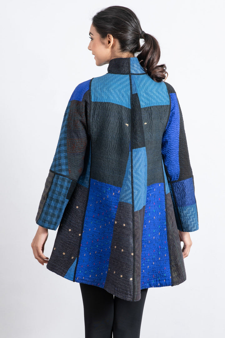 NIGHT FLOWERS KANTHA FLARE LONG JKT - nl4021-blu -