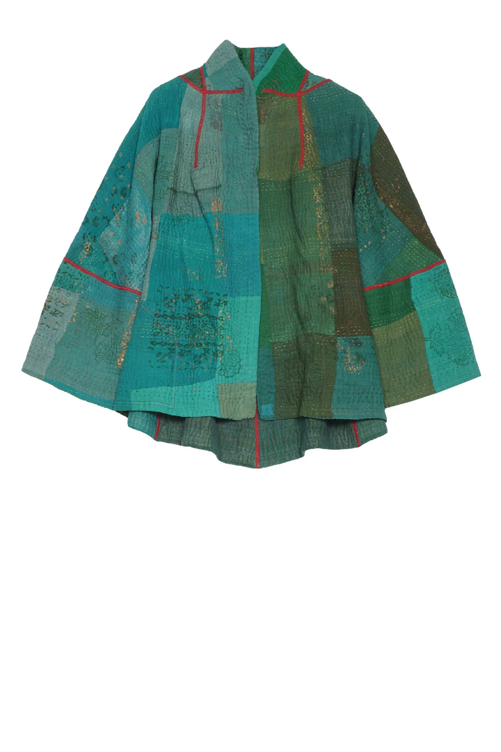 OMBRE PATCHED GOLD STAMP KANTHA FLARE SHORT JKT - og4011-grn -