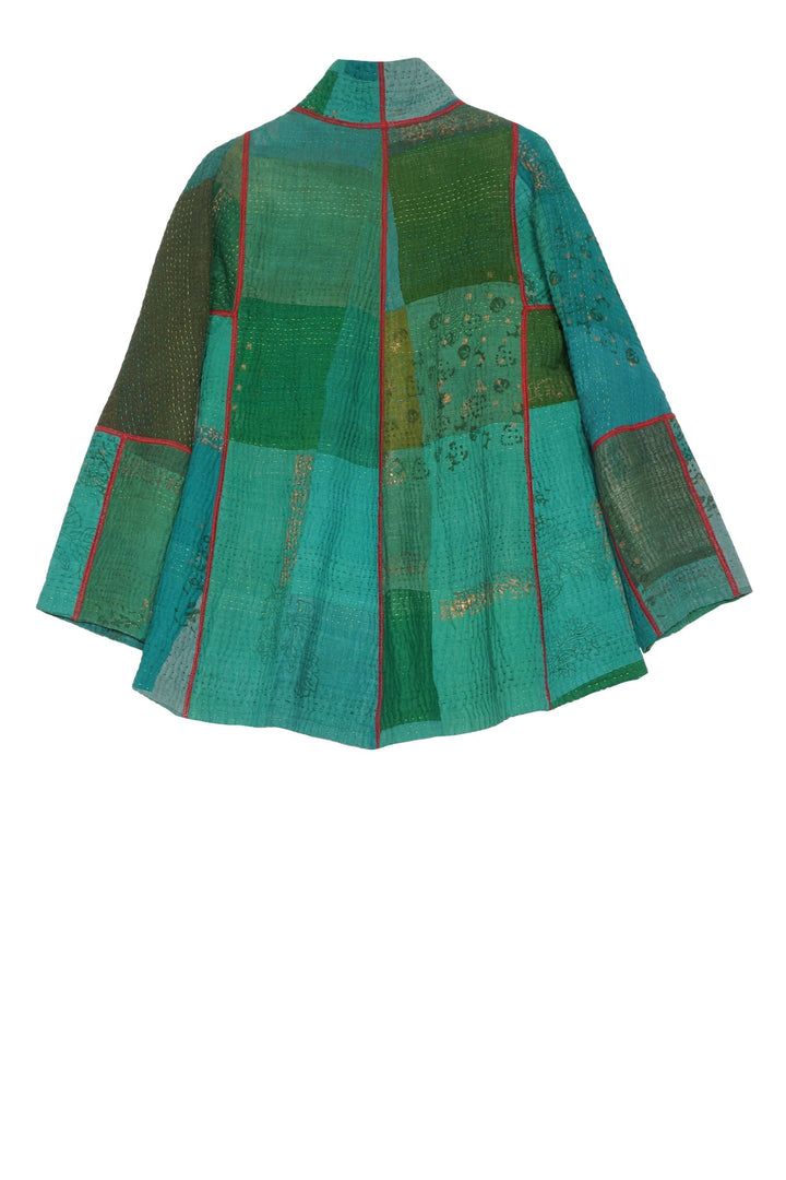 OMBRE PATCHED GOLD STAMP KANTHA FLARE SHORT JKT - og4011-grn -