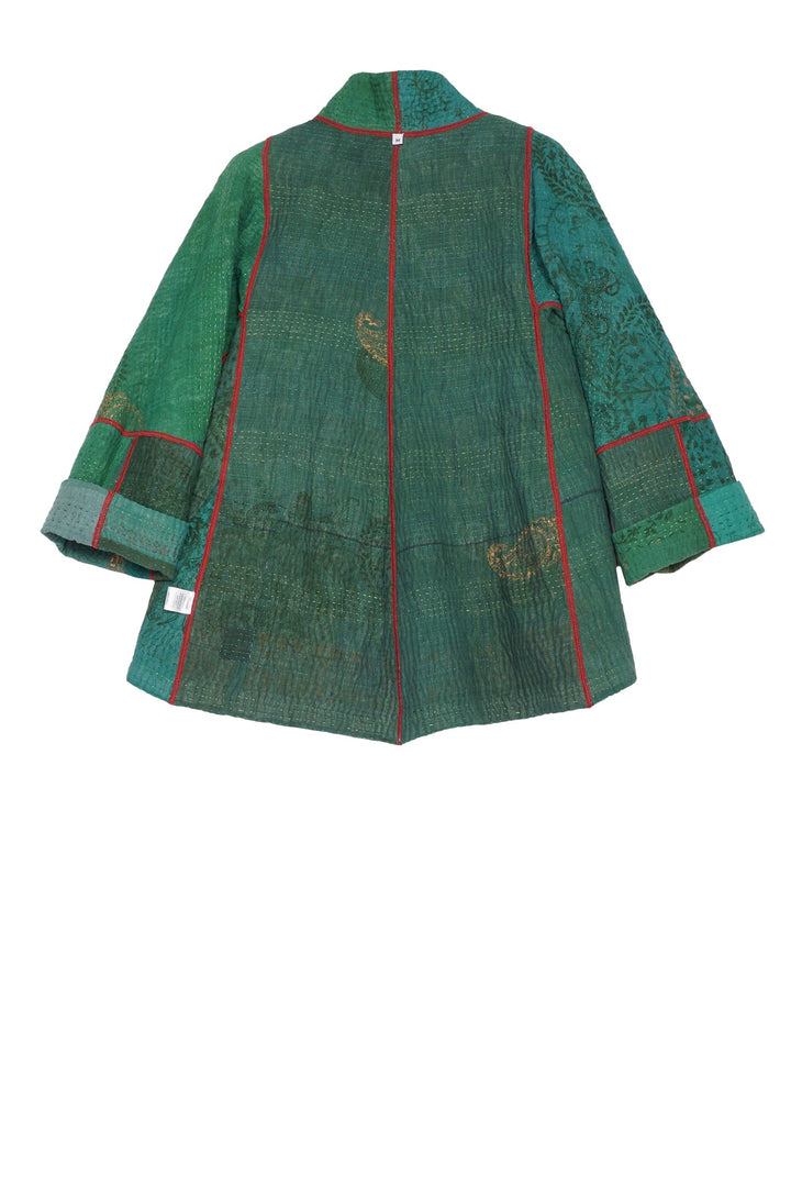 OMBRE PATCHED GOLD STAMP KANTHA FLARE SHORT JKT - og4011-grn -