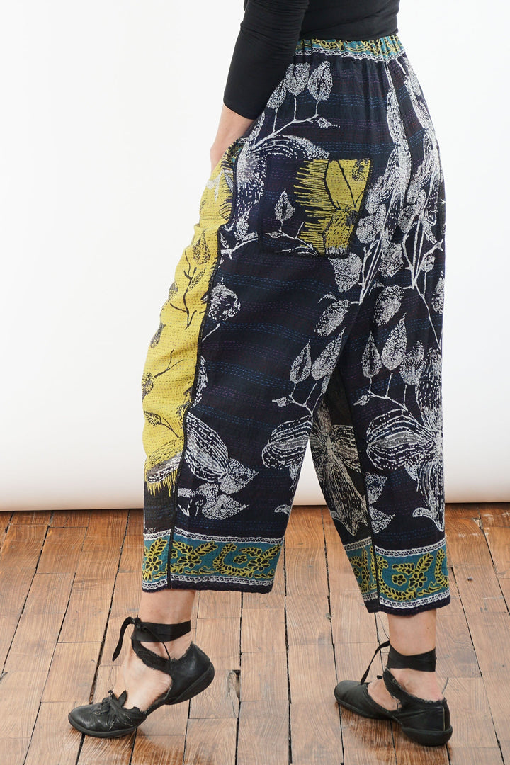 ORGANIC LEAVES KANTHA  BAGGY PANTS - ol2642-blk -