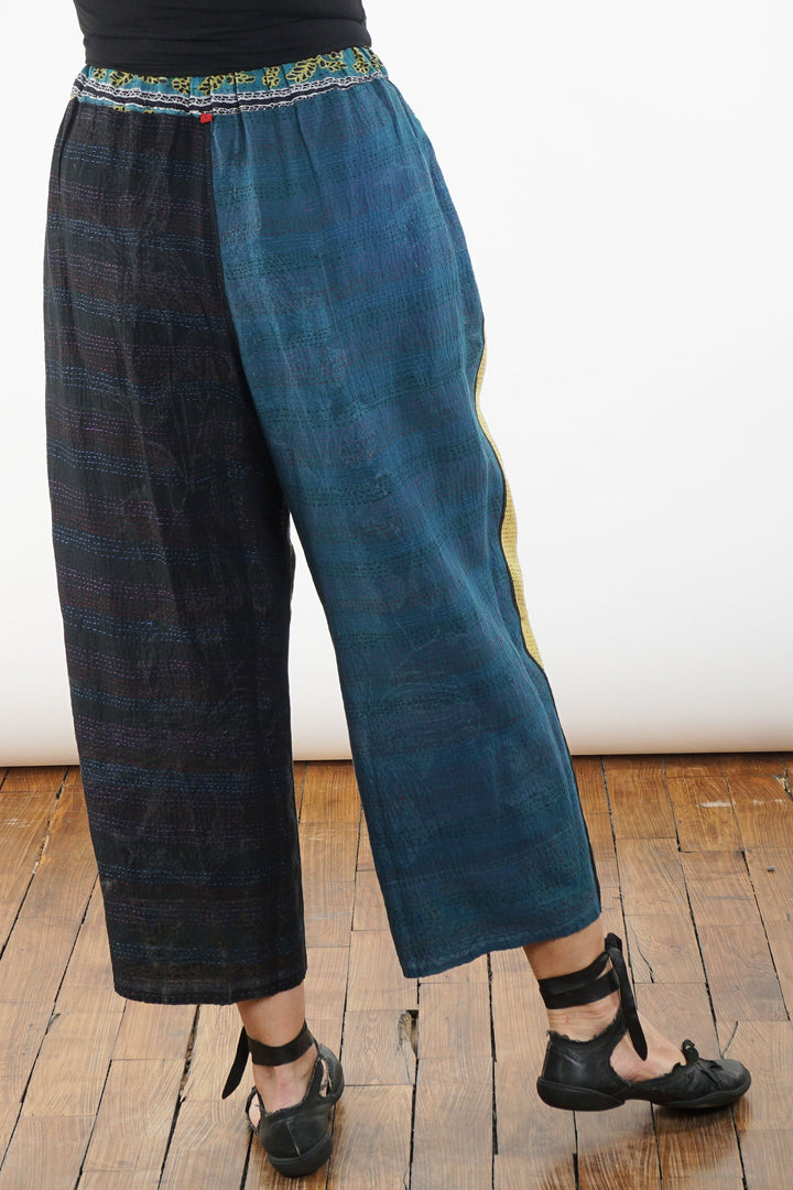 ORGANIC LEAVES KANTHA  BAGGY PANTS - ol2642-blk -