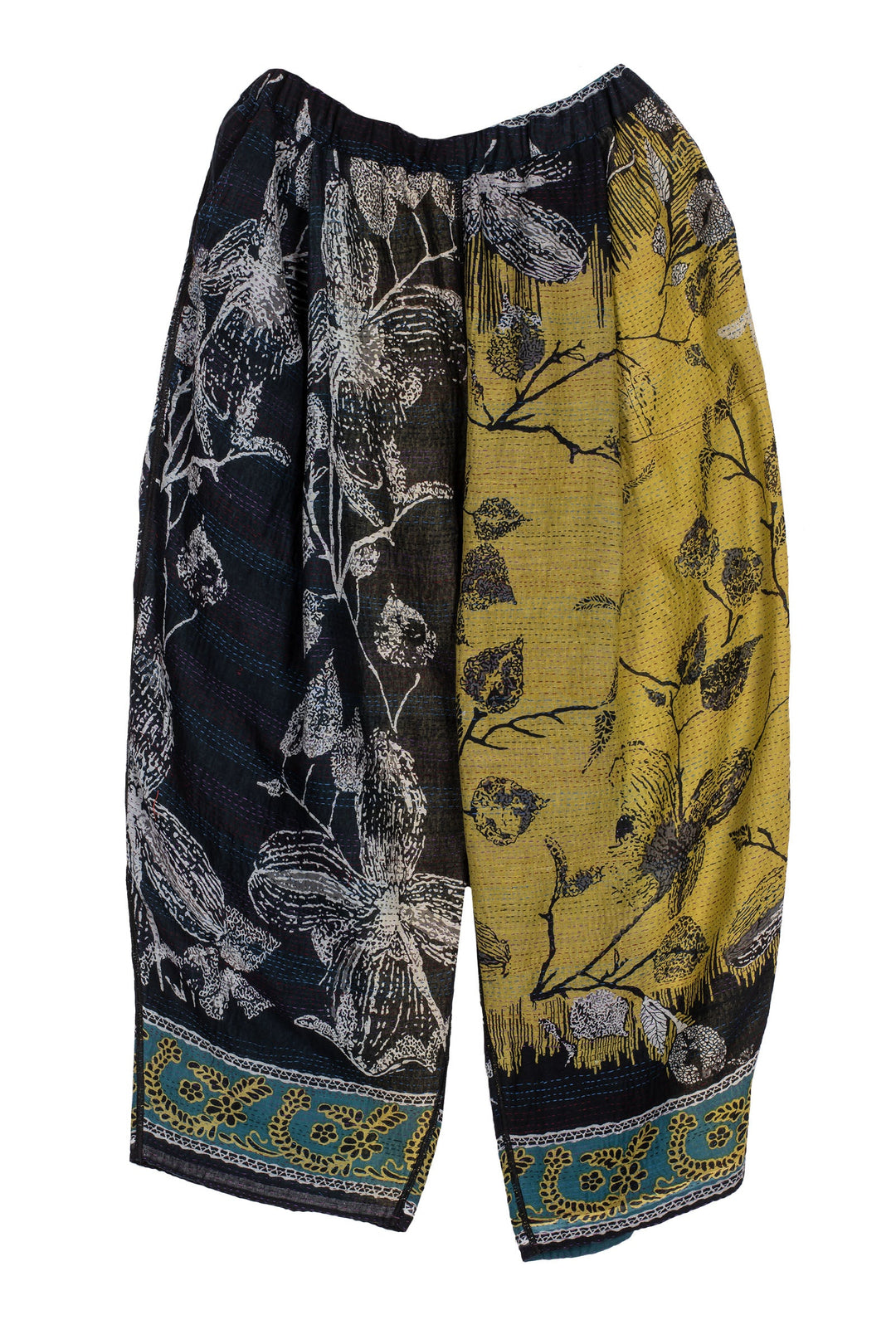 ORGANIC LEAVES KANTHA  BAGGY PANTS - ol2642-blk -