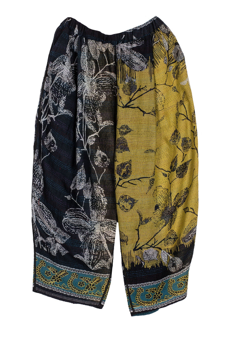 ORGANIC LEAVES KANTHA  BAGGY PANTS - ol2642-blk -