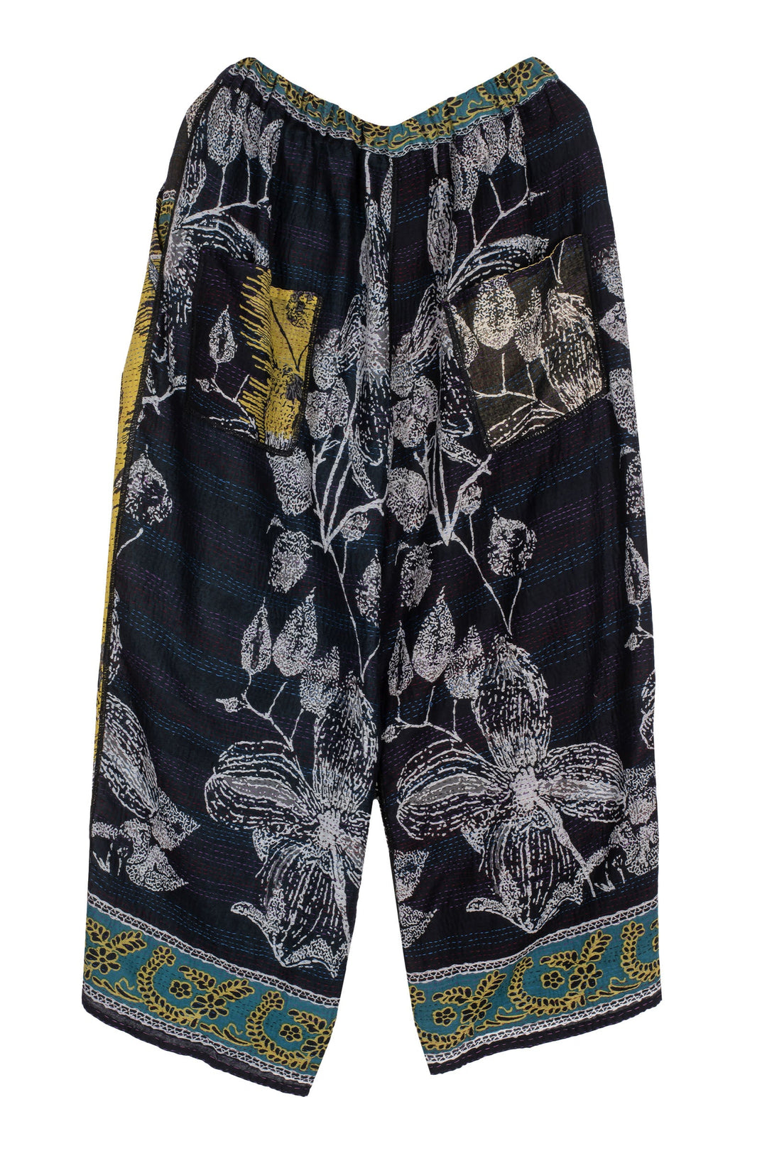 ORGANIC LEAVES KANTHA  BAGGY PANTS - ol2642-blk -