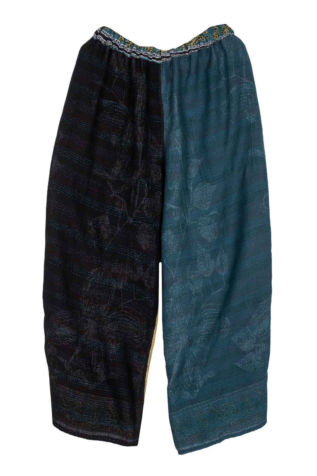 ORGANIC LEAVES KANTHA  BAGGY PANTS - ol2642-blk -