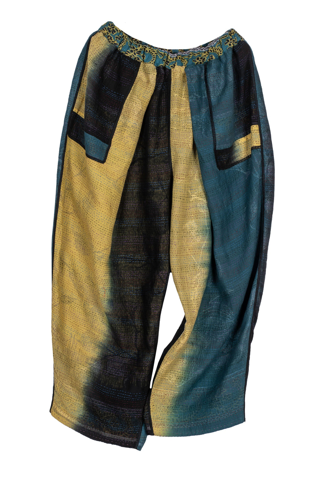 ORGANIC LEAVES KANTHA  BAGGY PANTS - ol2642-blk -