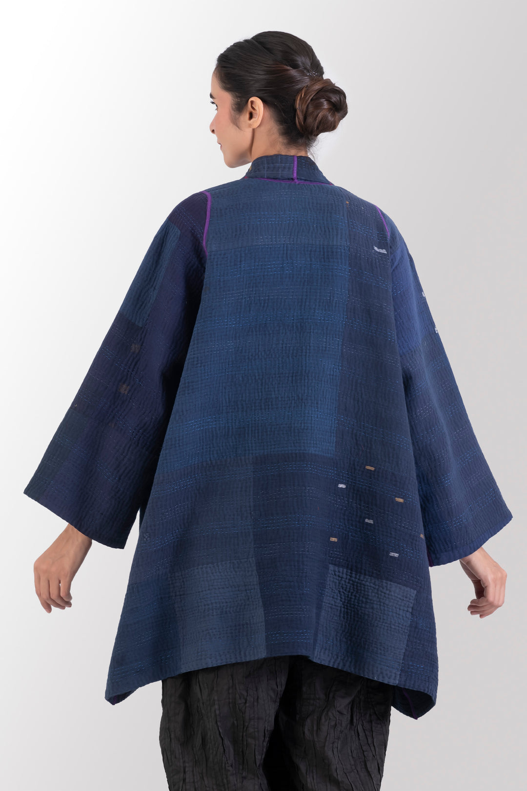 OMBRE PATCHED KANTHA A-LINE JKT - op4003-blu -