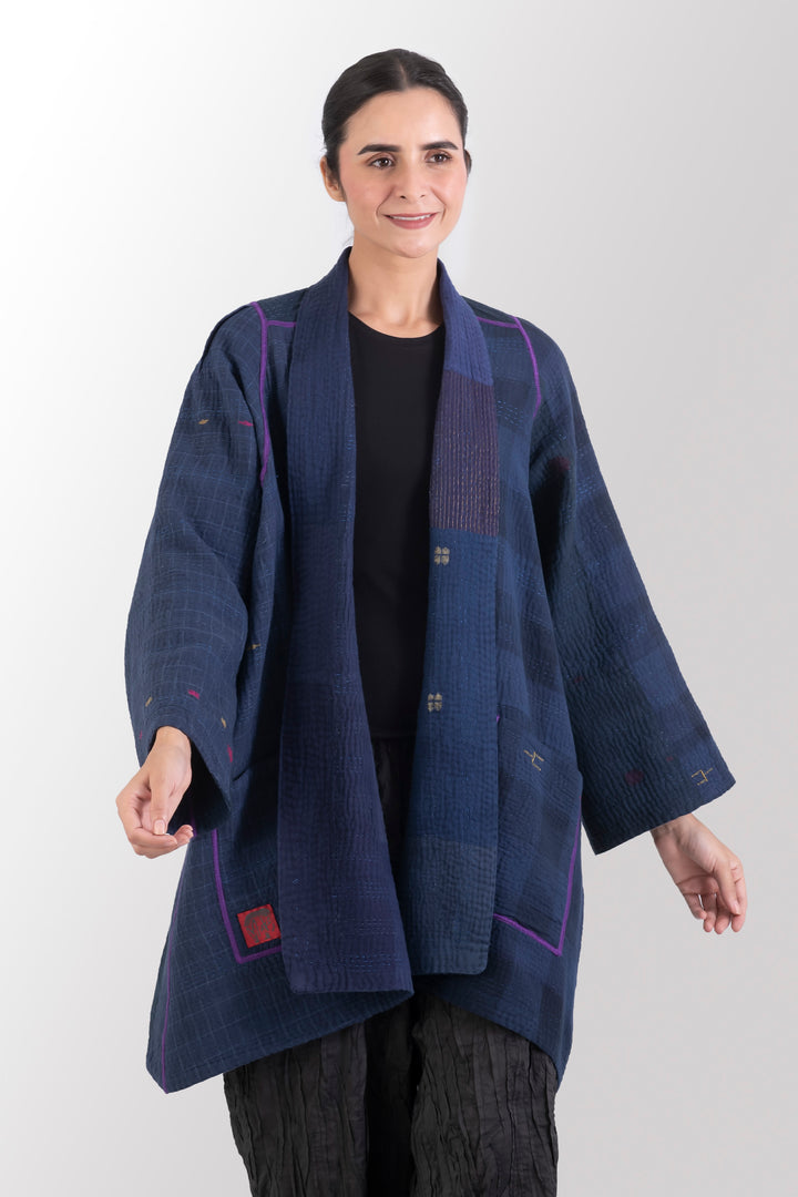 OMBRE PATCHED KANTHA A-LINE JKT - op4003-blu -