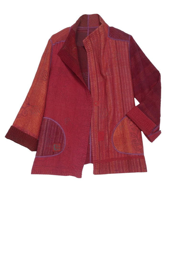 OMBRE PATCHED KANTHA SHORT JKT - op4007-red -