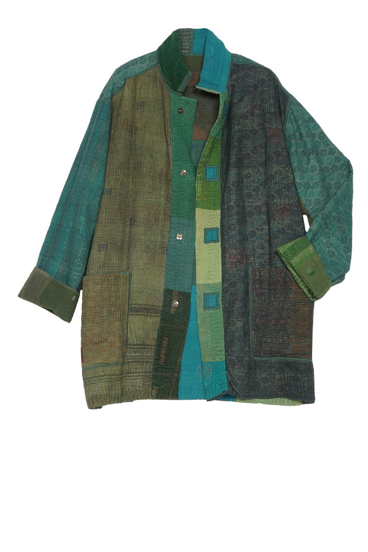 OMBRE PATCHED KANTHA MEN'S JKT - op4041-grn -