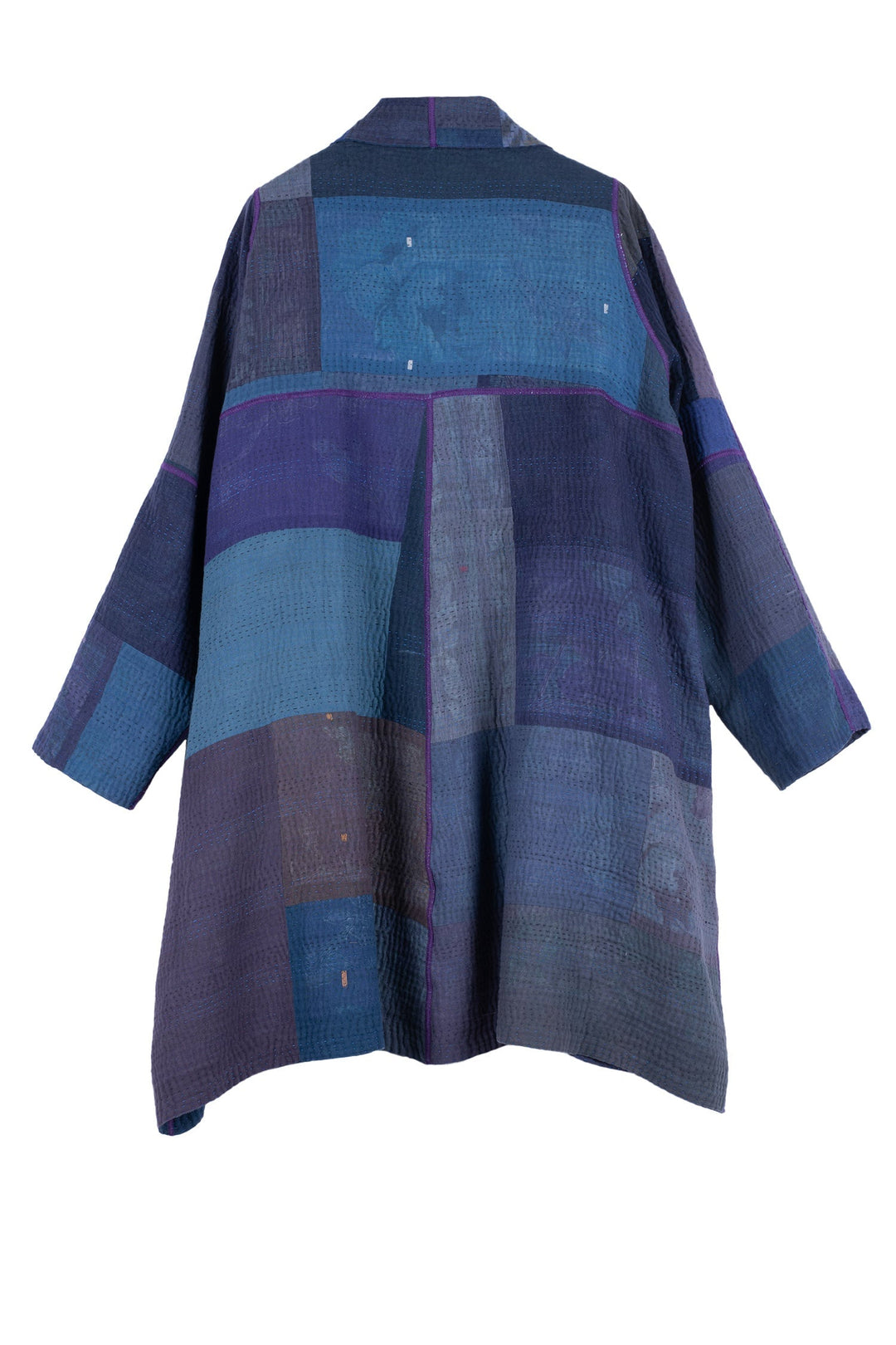OMBRE PATCHED KANTHA A-LINE DUSTER - op4311-blu -