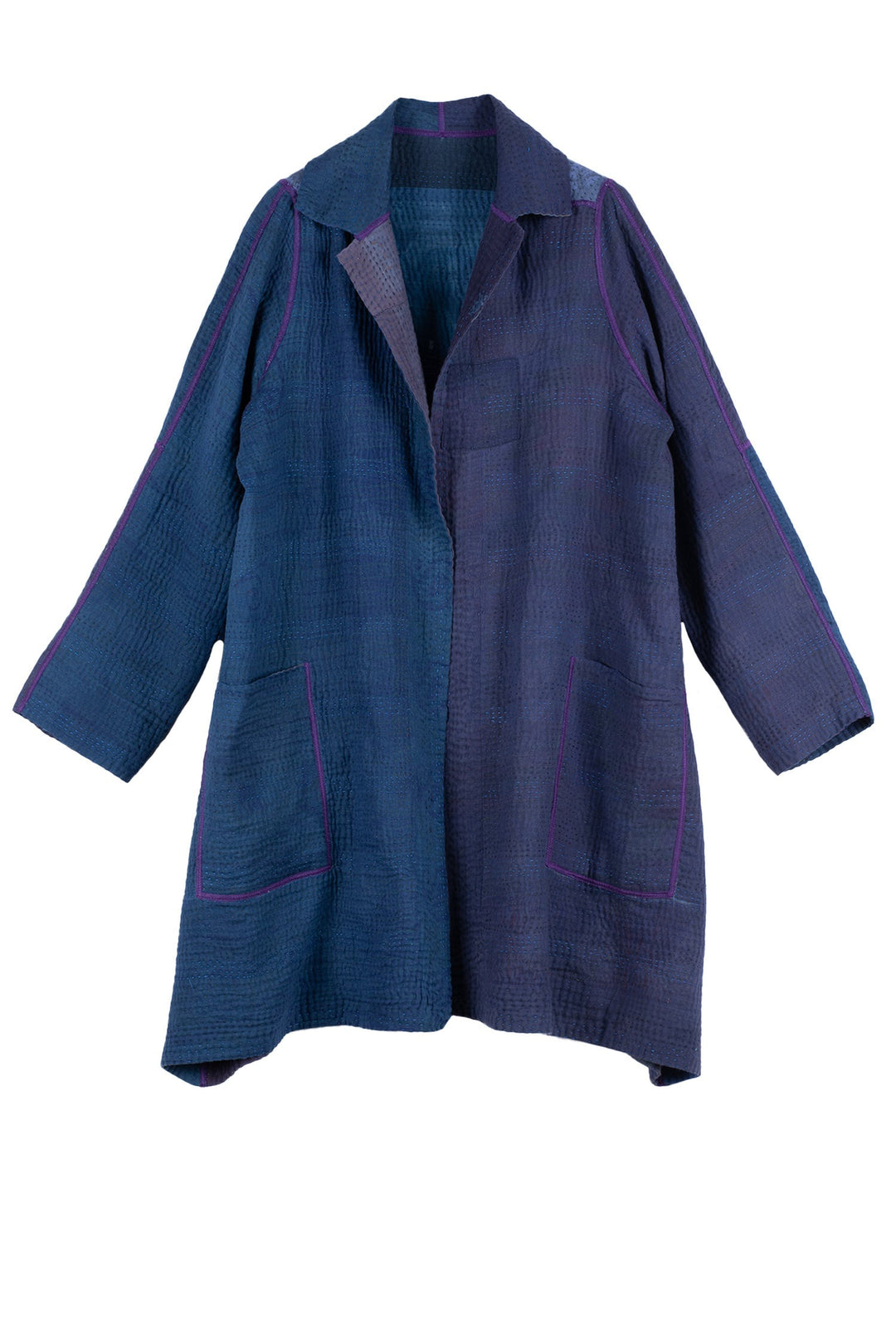 OMBRE PATCHED KANTHA A-LINE DUSTER - op4311-blu -