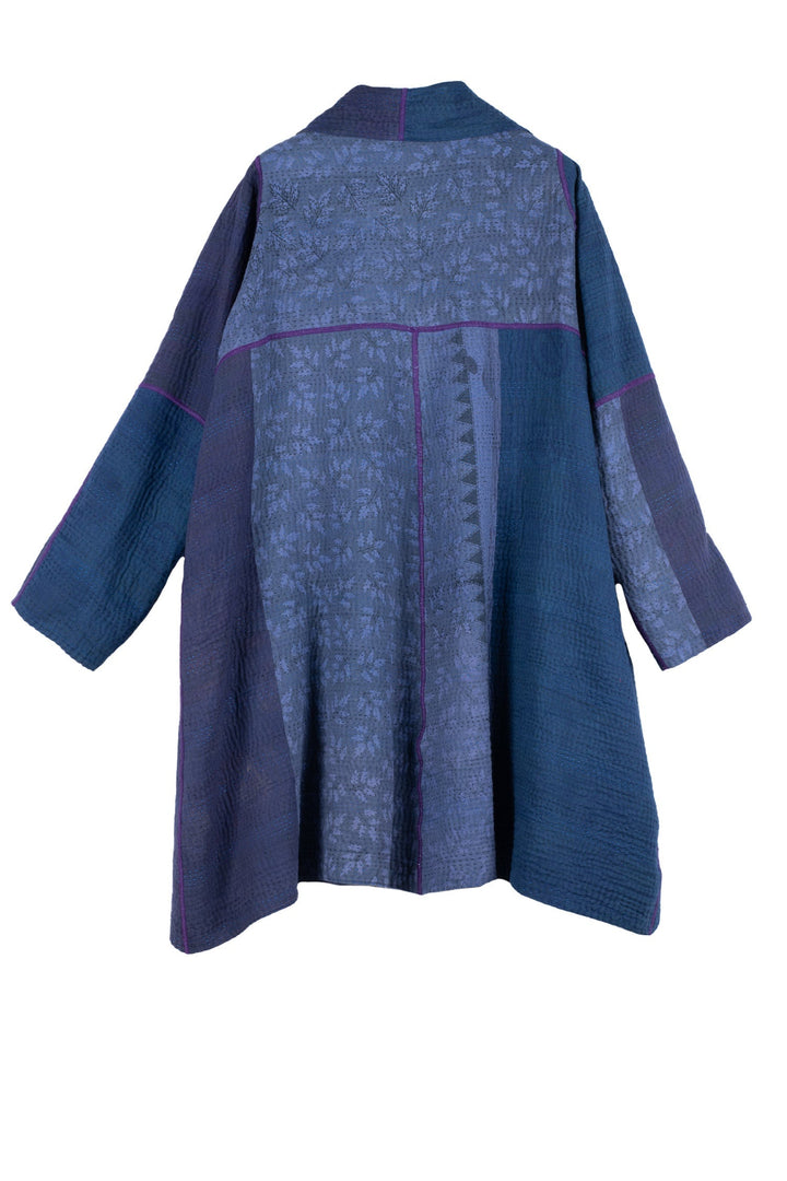 OMBRE PATCHED KANTHA A-LINE DUSTER - op4311-blu -