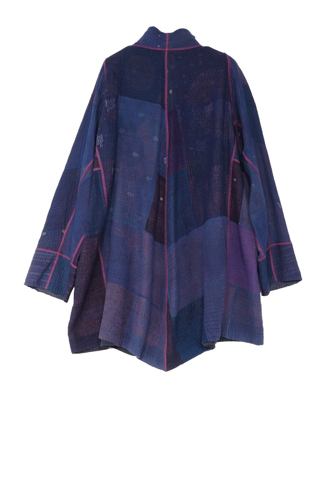 OMBRE PATCHED KANTHA FUNNEL COLLAR COAT - op4312-blu -