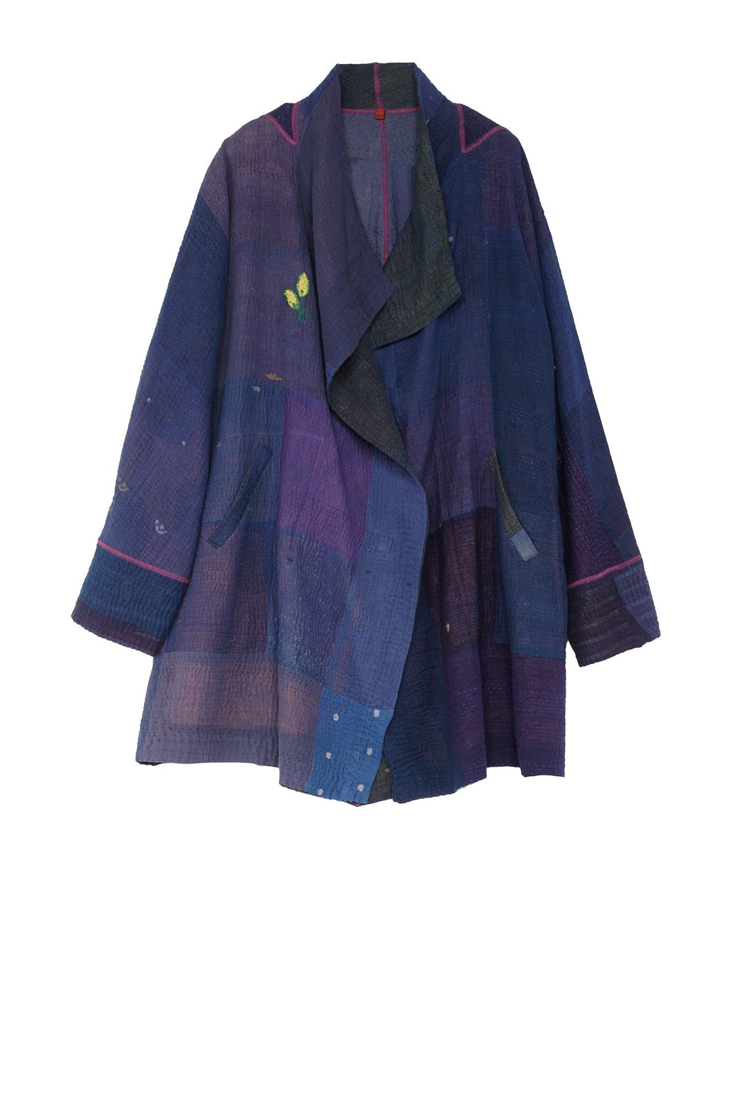 OMBRE PATCHED KANTHA FUNNEL COLLAR COAT - op4312-blu -