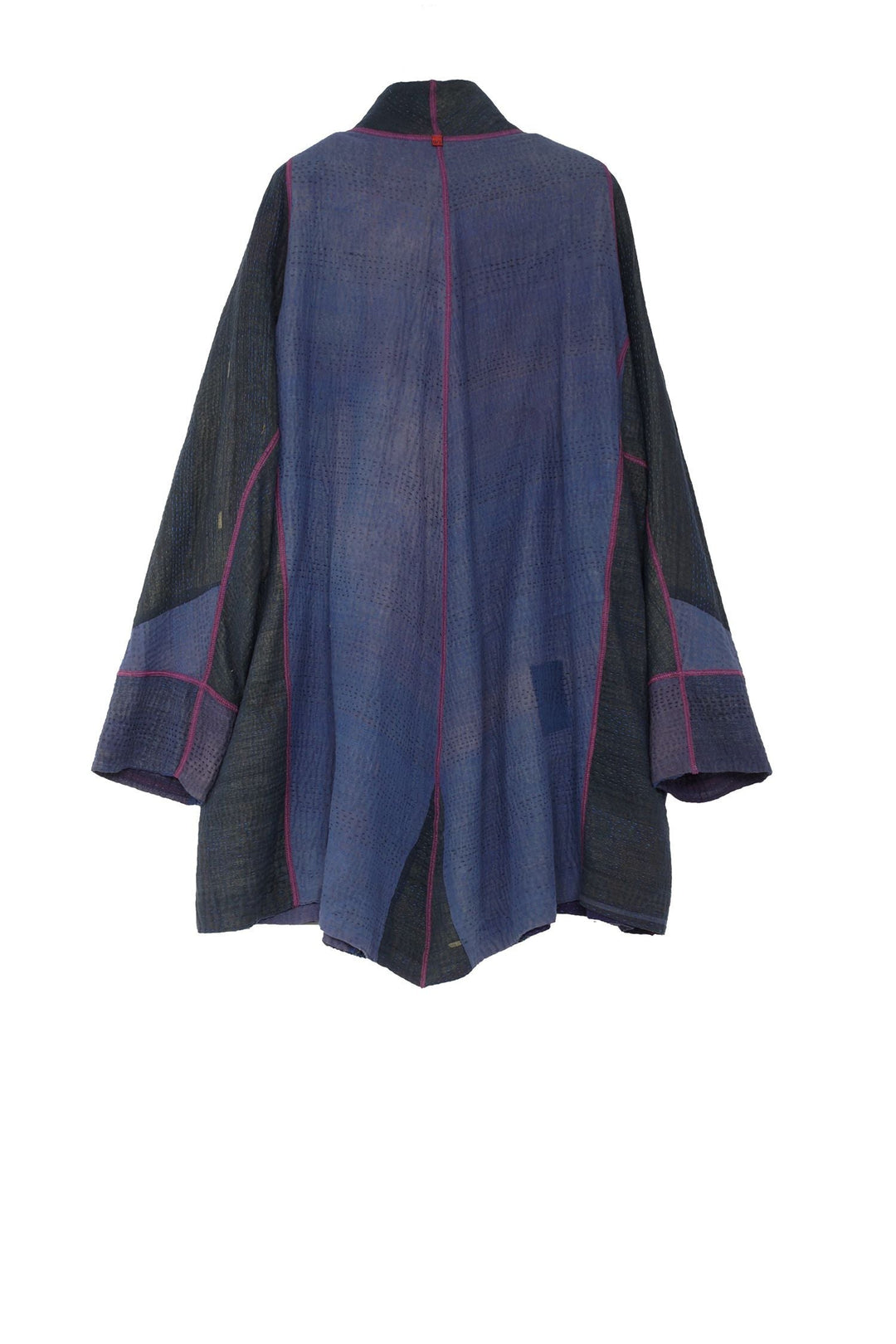 OMBRE PATCHED KANTHA FUNNEL COLLAR COAT - op4312-blu -