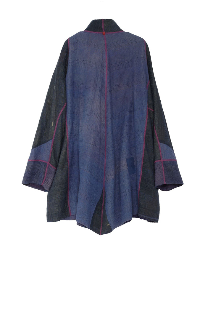 OMBRE PATCHED KANTHA FUNNEL COLLAR COAT - op4312-blu -