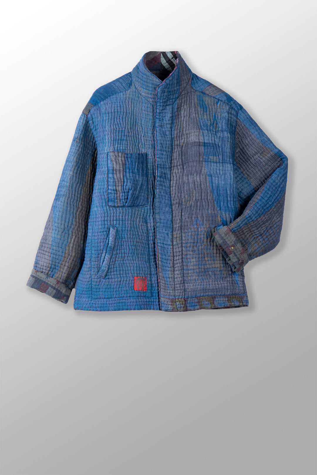 QUILTED OVER DYE COTTON KANTHA MEN'S BLOUSON - oq5040-cblu001m -